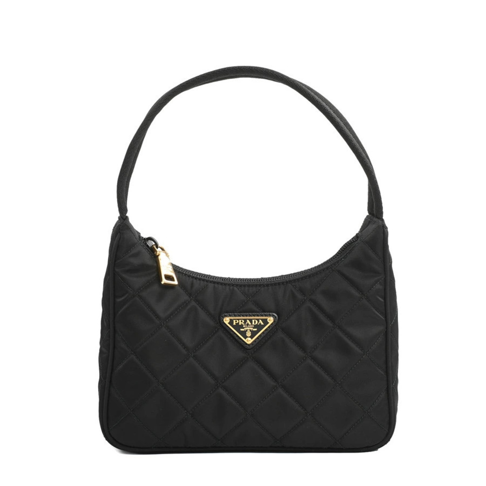 Prada Arque Vitello Daino Leather Hobo Shoulder Bag Black